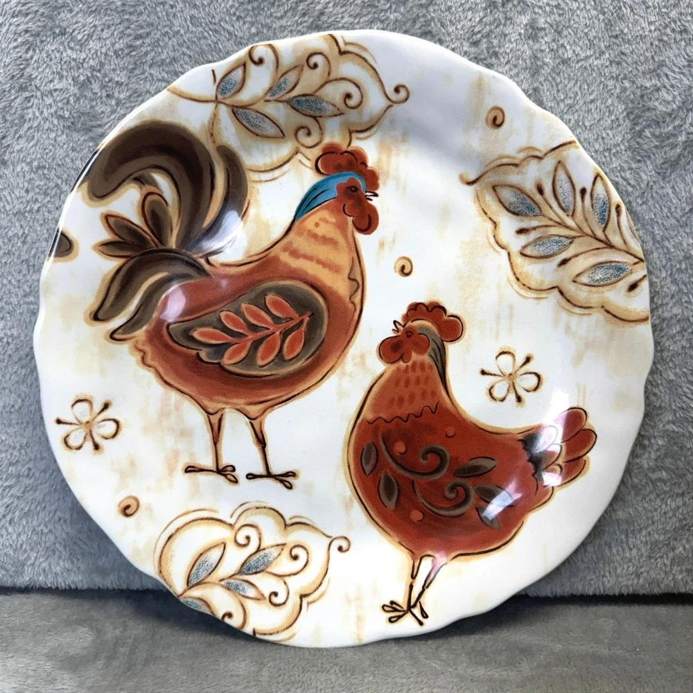 Pier 1 Imports Gallo Rooster Dinner Plate Ironstone Farmhouse Cottage Chicken - Picture 3 of 6